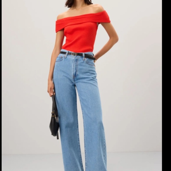 NWT Madewell XXS Red Ribbed Off The Shoulder Top - Picture 3 of 6